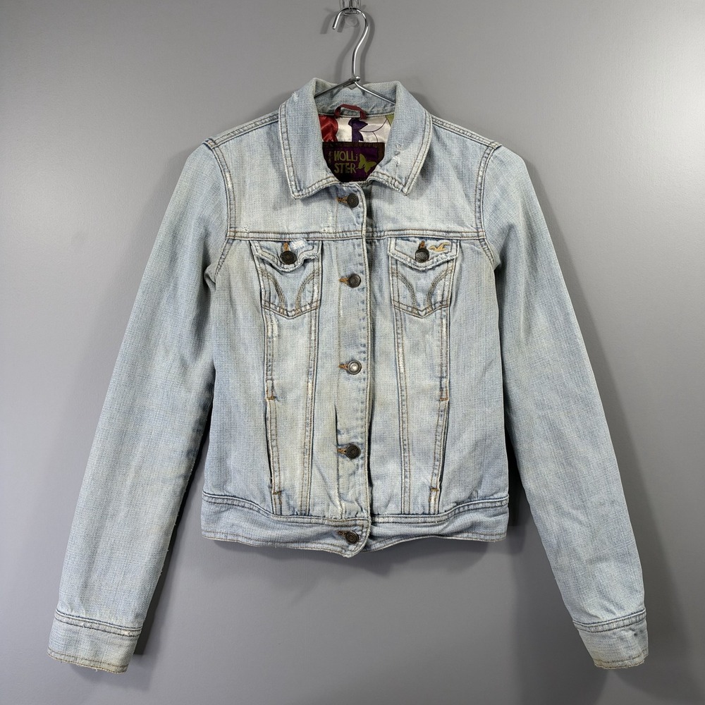 Y2K Hollister Denim Jacket Womens Small Light Wash Blue Jean Button Front